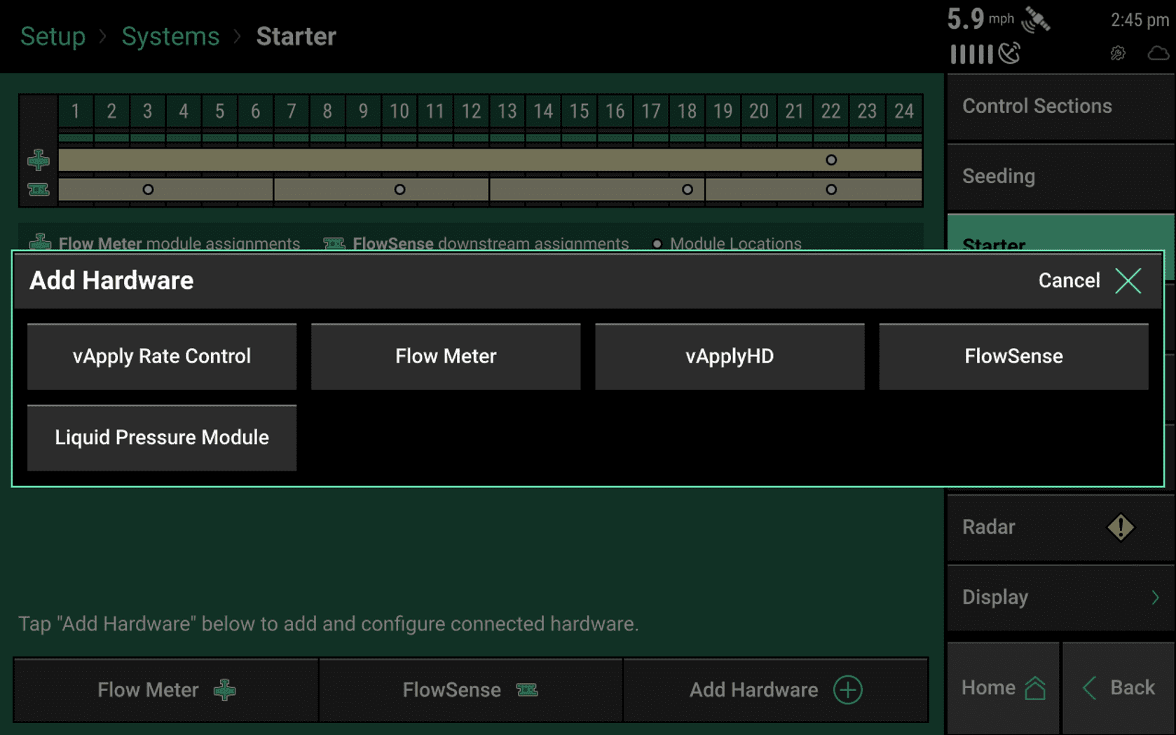 Add Hardware popup with Liquid Pressure Module