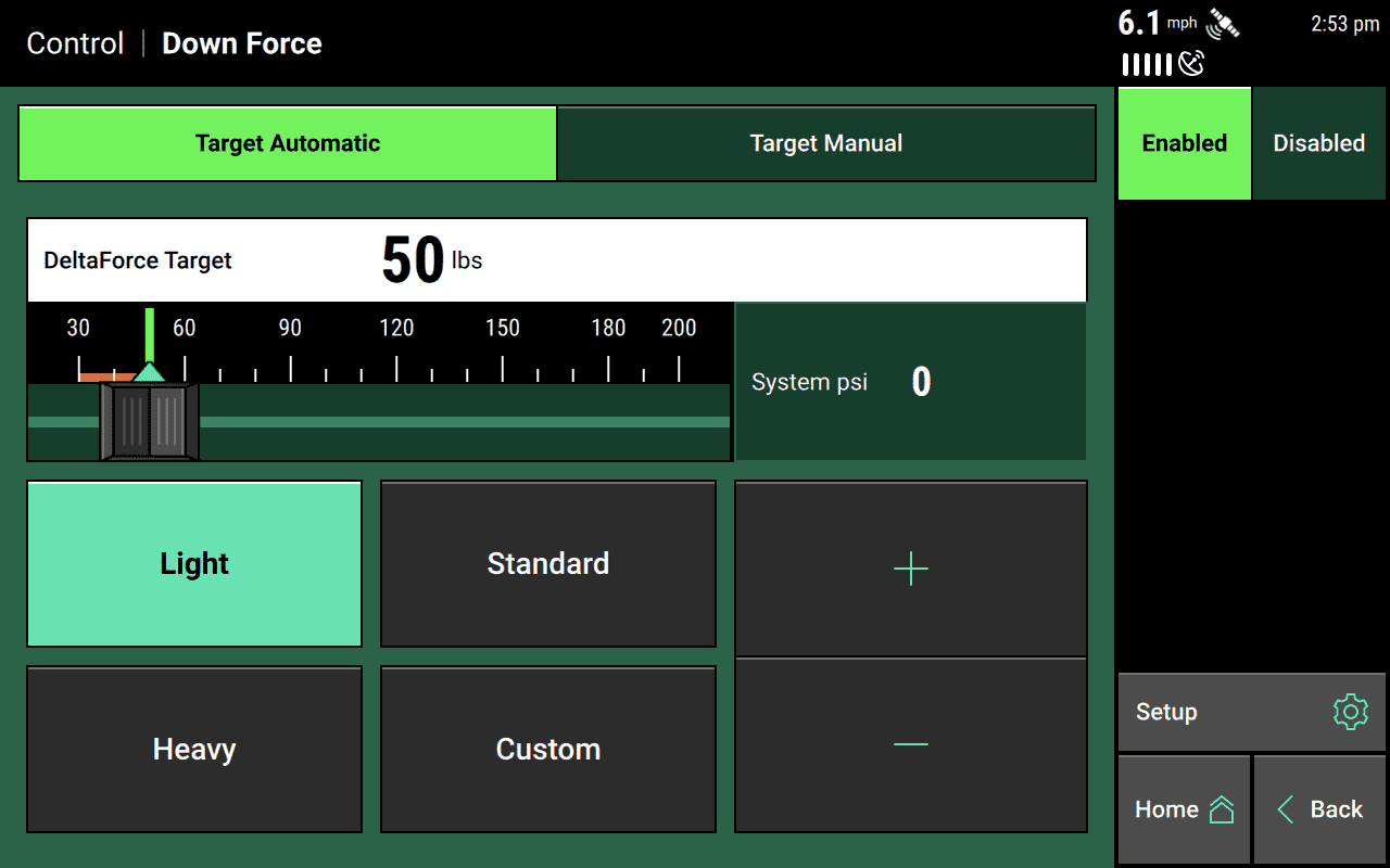 If using an automatic target, you have three preset options: Light, Standard, and Heavy. But you can also customize it by using the stepper buttons on the right or the slider. 