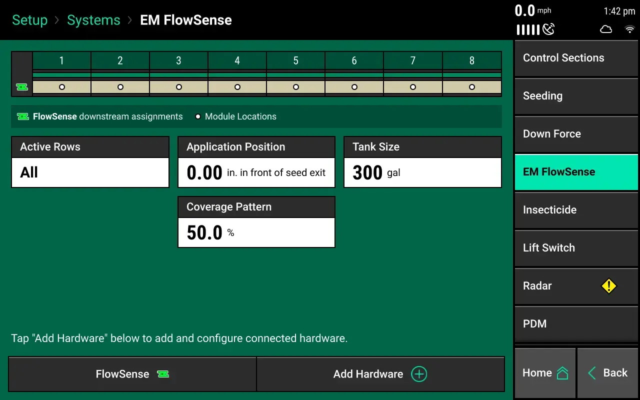 EM FlowSense setup page