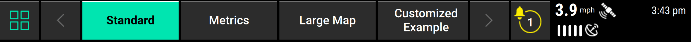 The navigation bar at the top of the Home screen. The leftmost icon lets you customize the layout, the next few tabs are layouts you can switch between (including a 