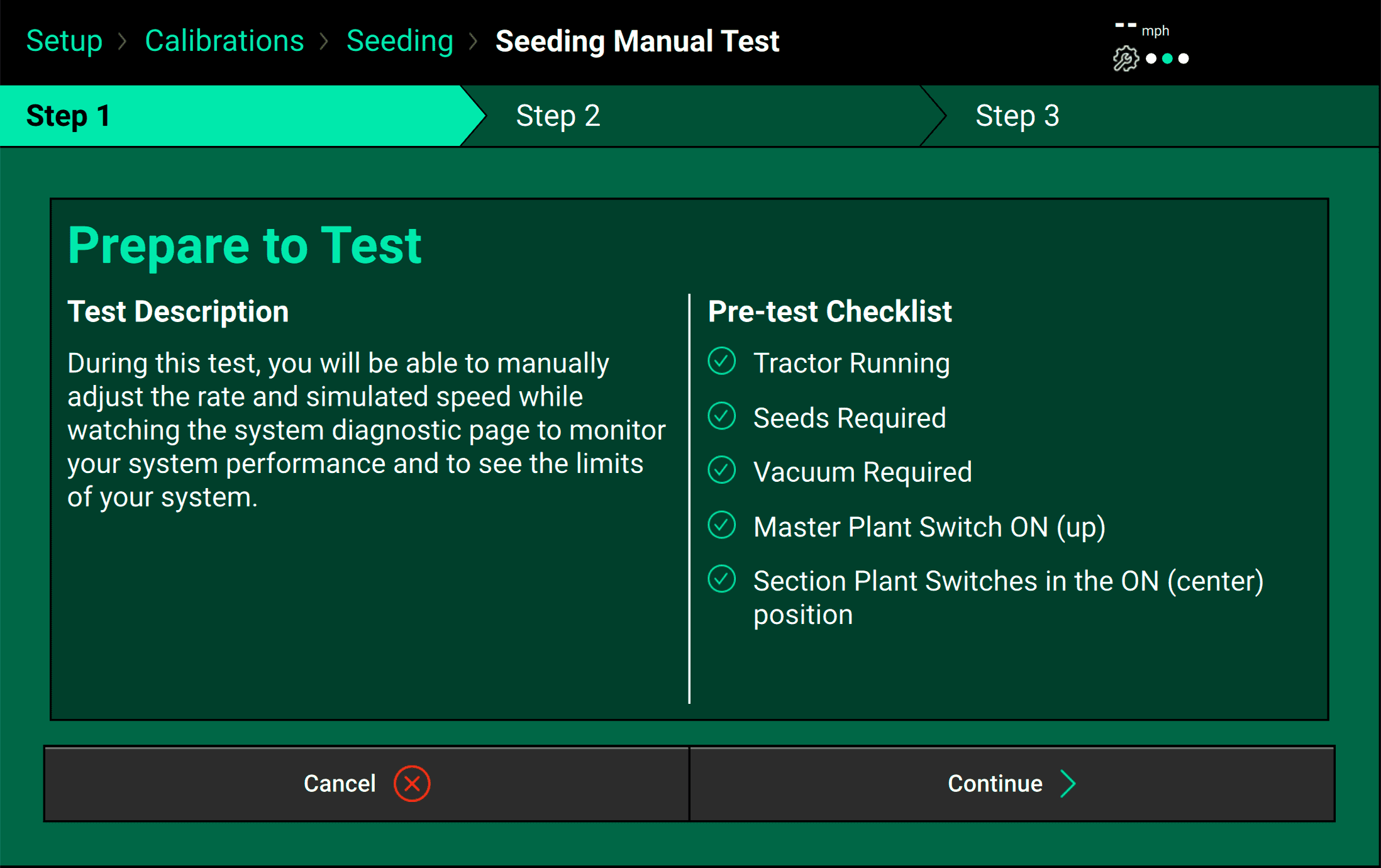 An example of the pre-test page for a Seeding system