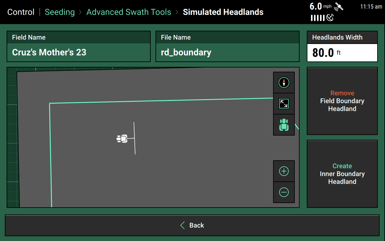 The Simulated Headlands page, where you can see the simulated line in green. Note that you can adjust the Headlands Width in the top right.