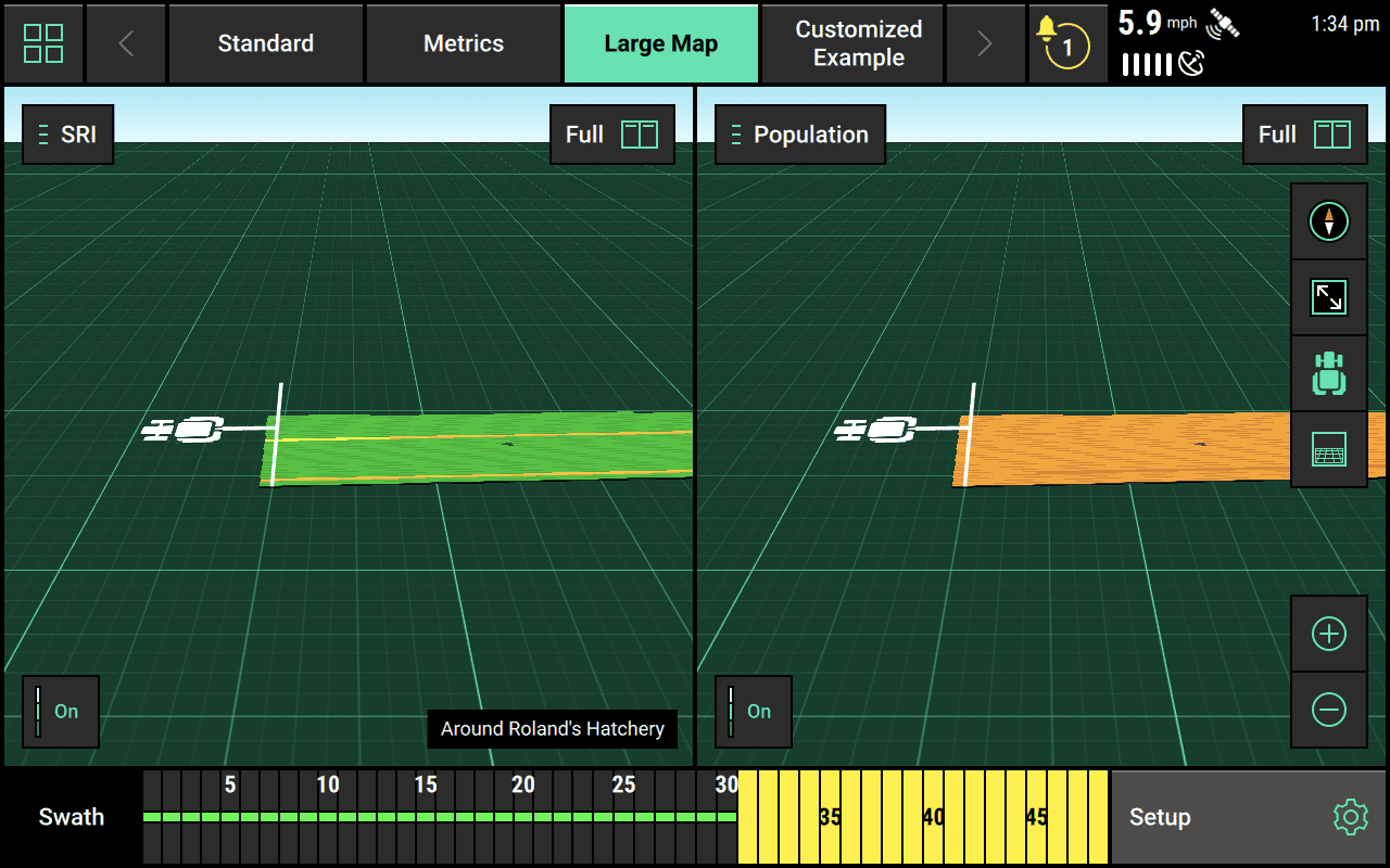 Two map layers viewed in split-screen format, one showing SRI (left) and one Population (Right)