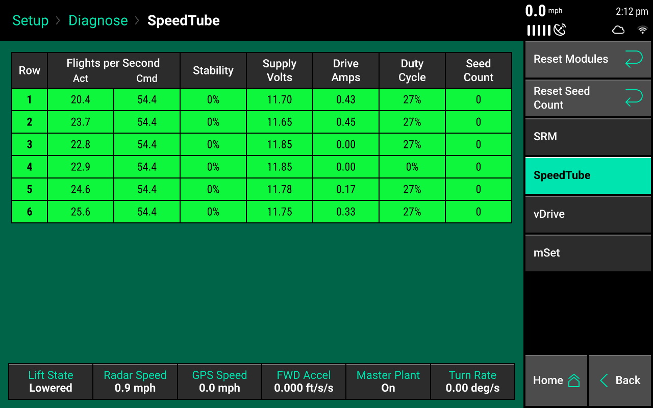 SpeedTube Diagnose Screen